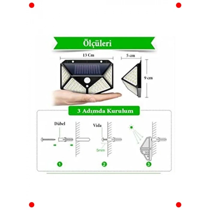 Güneş Enerjili 100 LED Sensörlü Bahçe Lambası