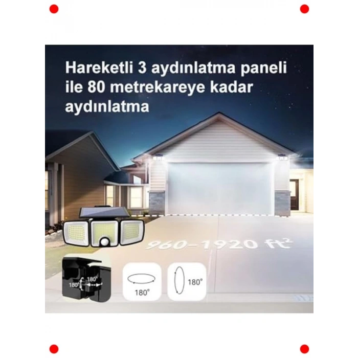 Güneş Enerjili 223 COB LED Hareket Sensörlü Lamba