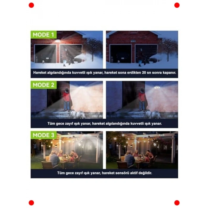 Güneş Enerjili 223 COB LED Hareket Sensörlü Lamba