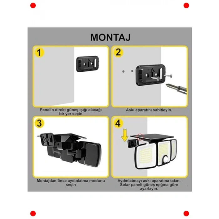 Güneş Enerjili 223 COB LED Hareket Sensörlü Lamba