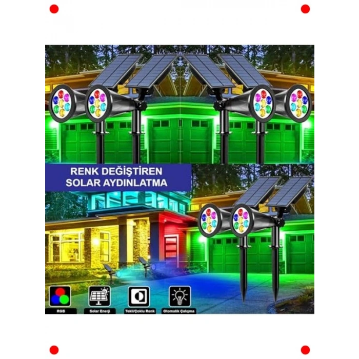 Güneş Enerjili 7 LED Bahçe Aydınlatması - Renk Değişen