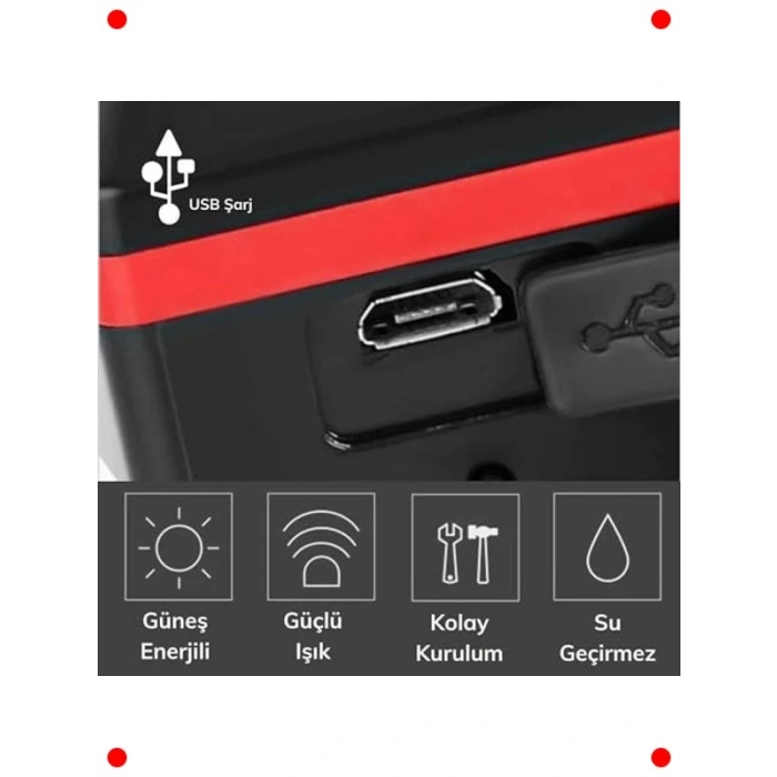 Güneş Enerjili Bisiklet Feneri & Korna - USB Şarjlı