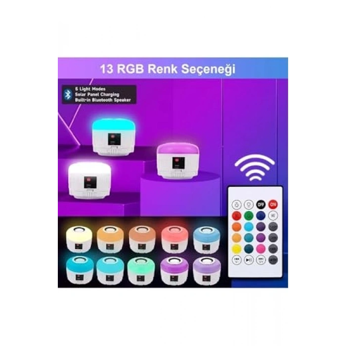 Güneş Enerjili Bluetooth Hoparlörlü Kamp Lambası, Kumanda ile