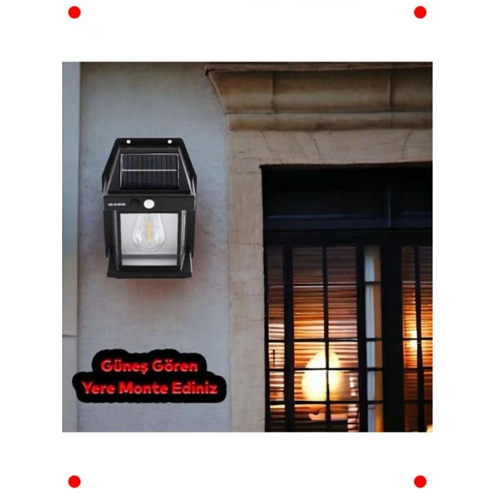 Güneş Enerjili Dış Mekan Aplik (Sarı Işık, Sensörlü)