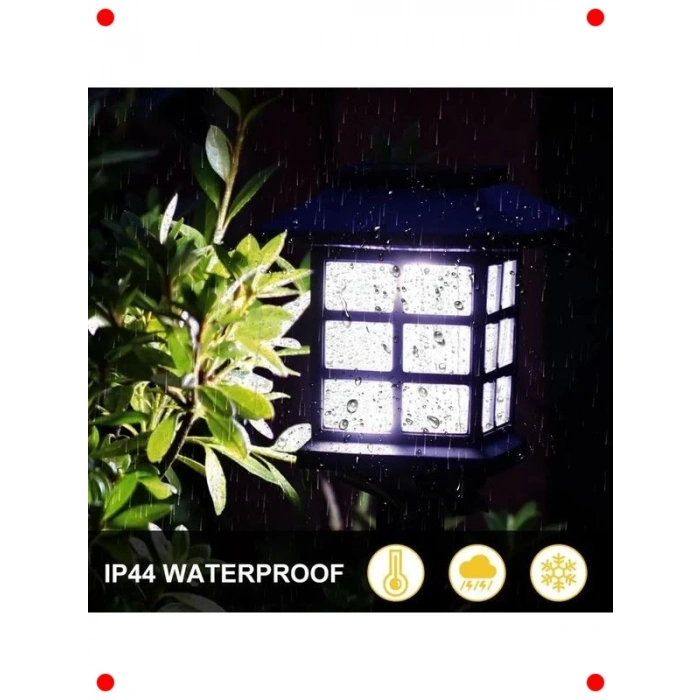 Güneş Enerjili Dış Mekan Dekoratif Fener Lamba, Beyaz LED