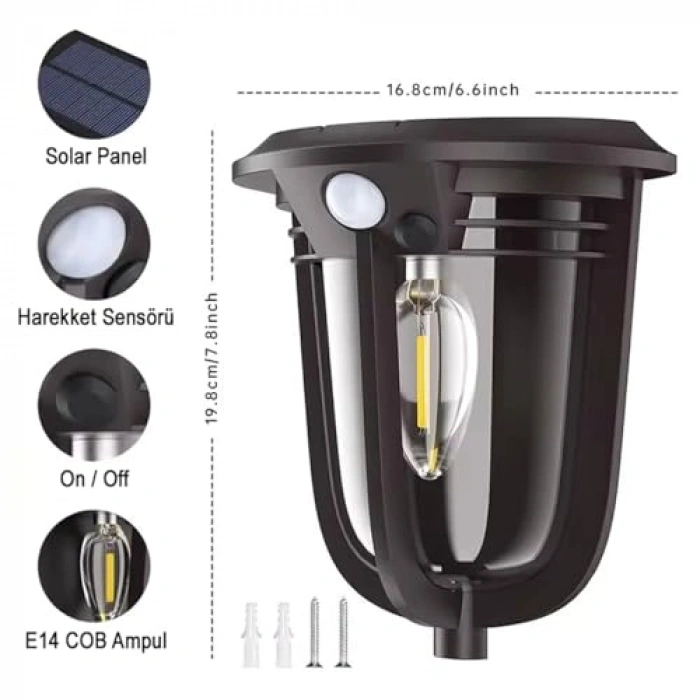 Güneş Enerjili Hareket Sensörlü Cob Led Duvar Aplik
