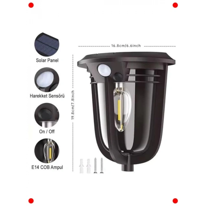 Güneş Enerjili Hareket Sensörlü COB LED Duvar Aplik