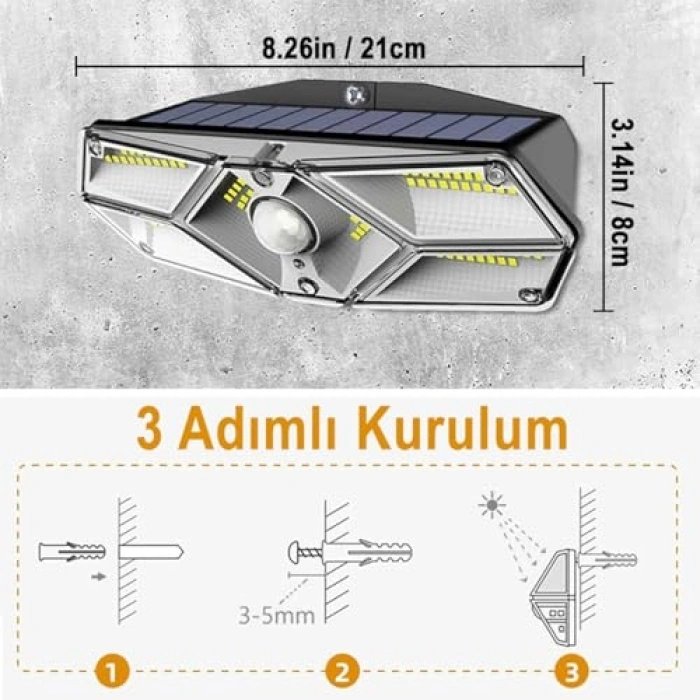 Güneş enerjili hareket sensörlü led aydınlatma, 6 taraflı