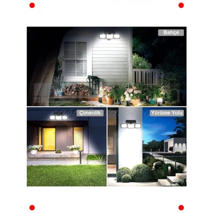 Güneş Enerjili Hareket Sensörlü Üç Taraflı LED Işık