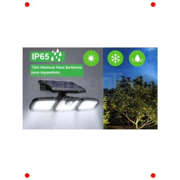 Güneş Enerjili Hareket Sensörlü Üç Taraflı LED Işık