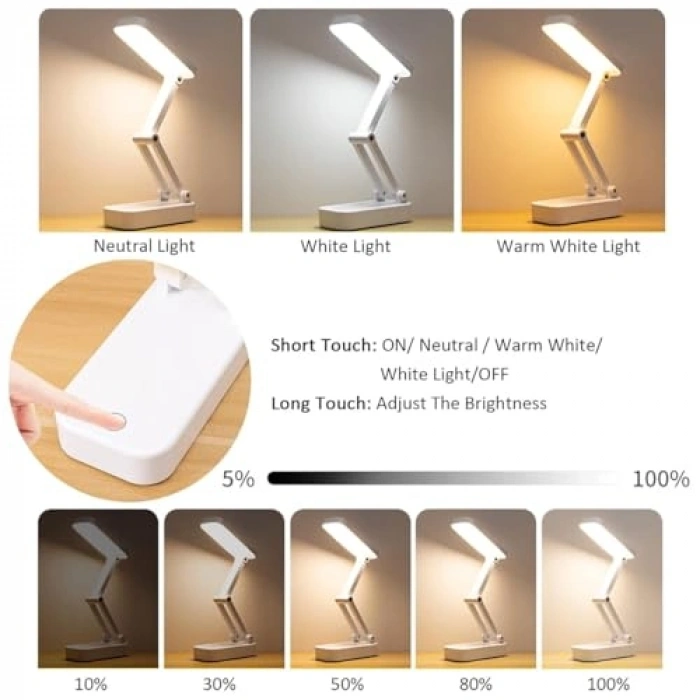 Güneş Enerjili Masa Lambası, 3 Modlu ve USB Şarj Edilebilir