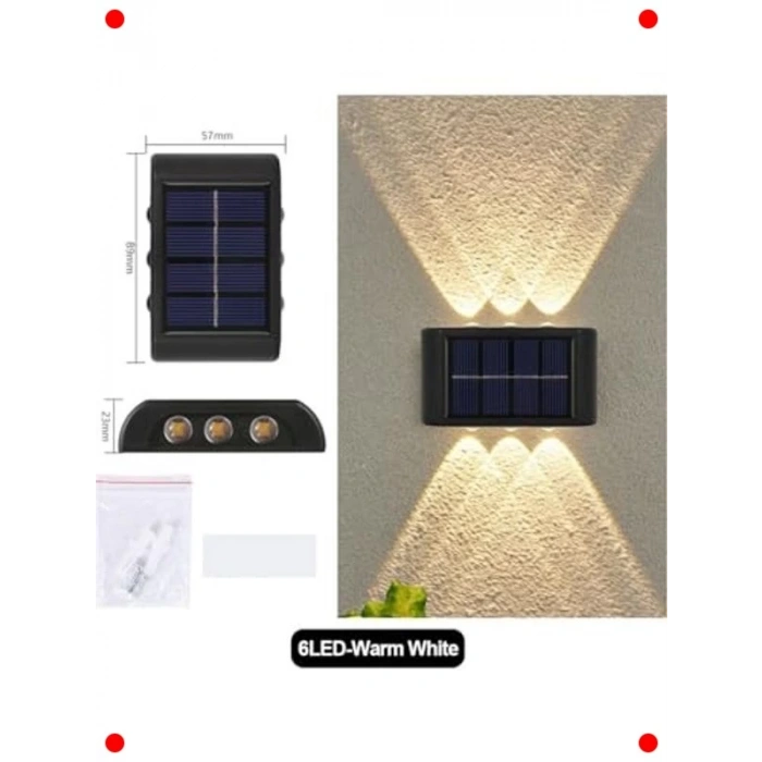 Güneş Enerjili Su Geçirmez 6 LED Duvar Aplik