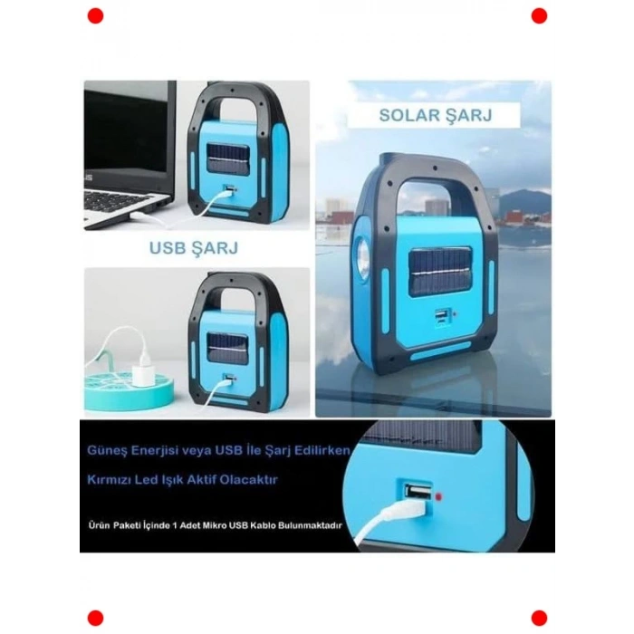 Güneş Enerjili & USB Şarjlı Kamp Lambası