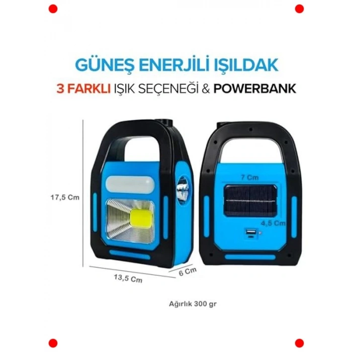 Güneş Enerjili & USB Şarjlı LED Kamp Feneri