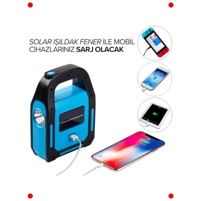 Güneş Enerjili & USB Şarjlı LED Kamp Feneri