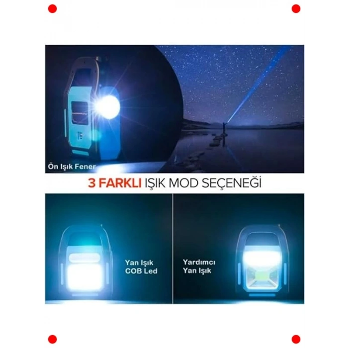 Güneş Enerjili & USB Şarjlı LED Kamp Feneri