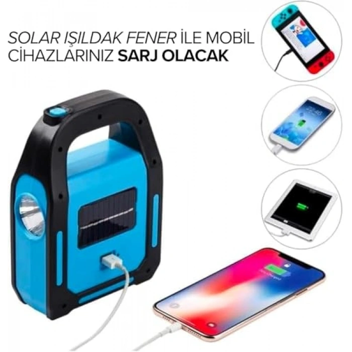 Güneş Enerjili ve USB Şarjlı LED Işıldak, Kamp Lambası