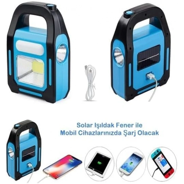 Güneş Enerjili ve USB Şarjlı LED Işıldak, Kamp Lambası