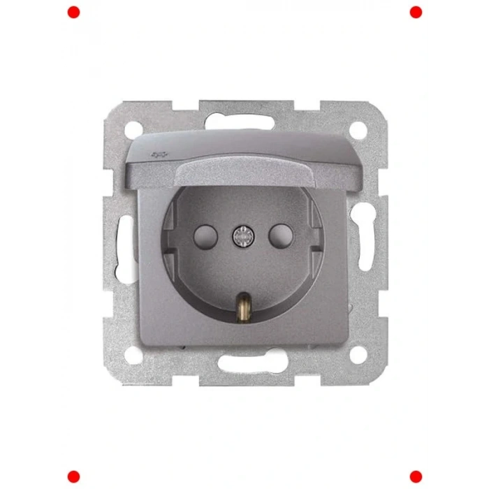 Güvenlik Kapaklı Topraklı Priz, Granit Gri
