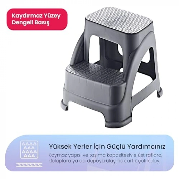 Hafif ve Dayanıklı 2 Basamaklı Merdiven, Kaymaz Taban Özelliği