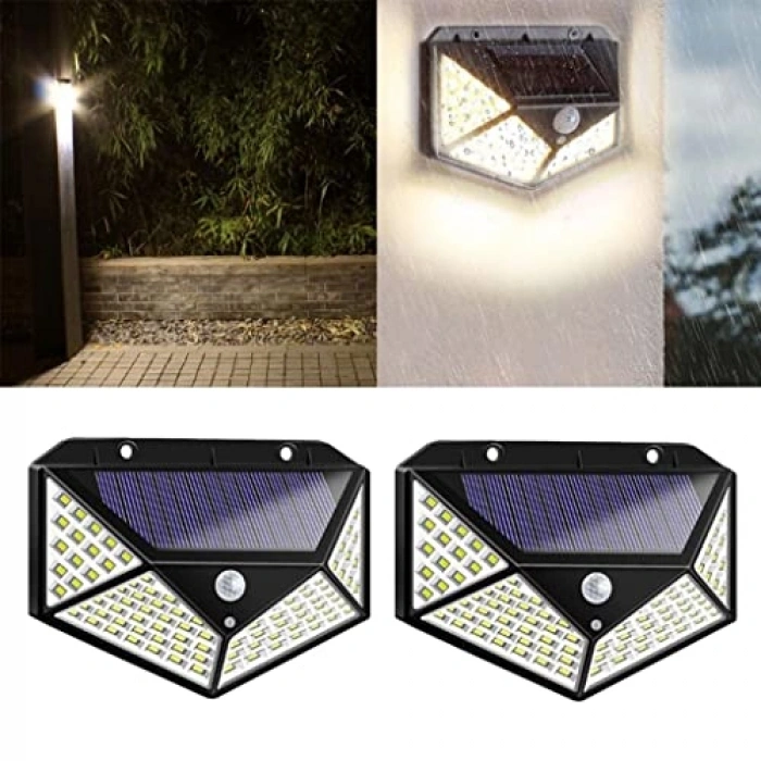 Hareket Sensörlü 100 LED Dış Duvar Lambası, IP65 Su Geçirmez