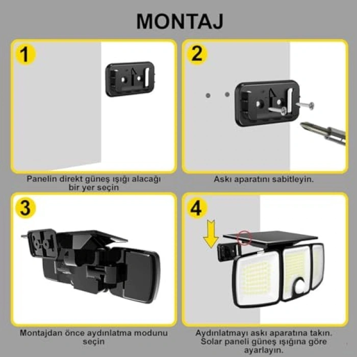 Hareket Sensörlü 3 Taraflı Güneş Enerjili 223 COB LED Aydınlatma