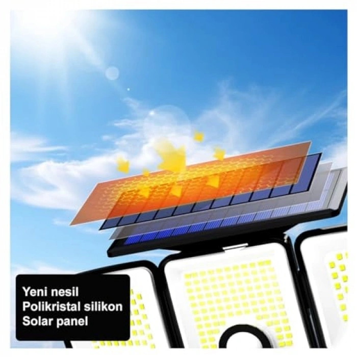 Hareket Sensörlü 3 Taraflı Güneş Enerjili 223 COB LED Aydınlatma