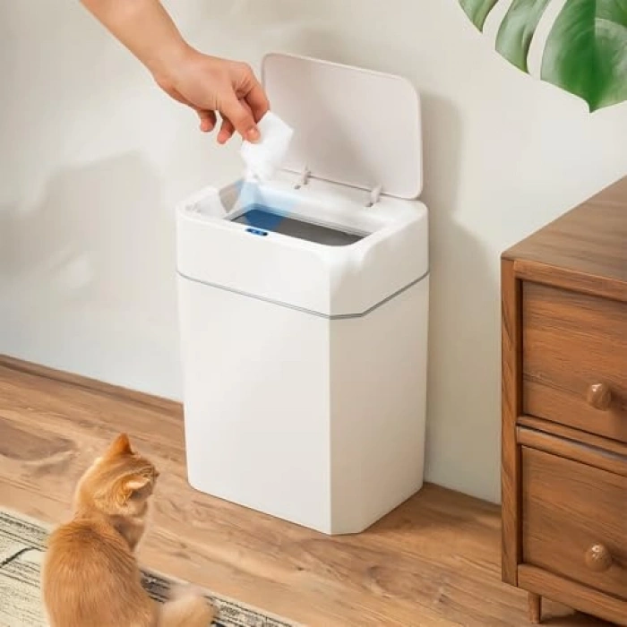 Hareket Sensörlü Kapaklı Çöp Kutusu, Banyo ve Mutfak İçin İdeal