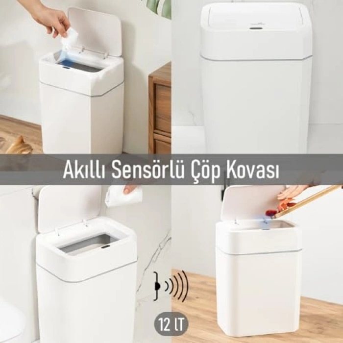 Hareket Sensörlü Kapaklı Çöp Kutusu, Banyo ve Mutfak İçin İdeal