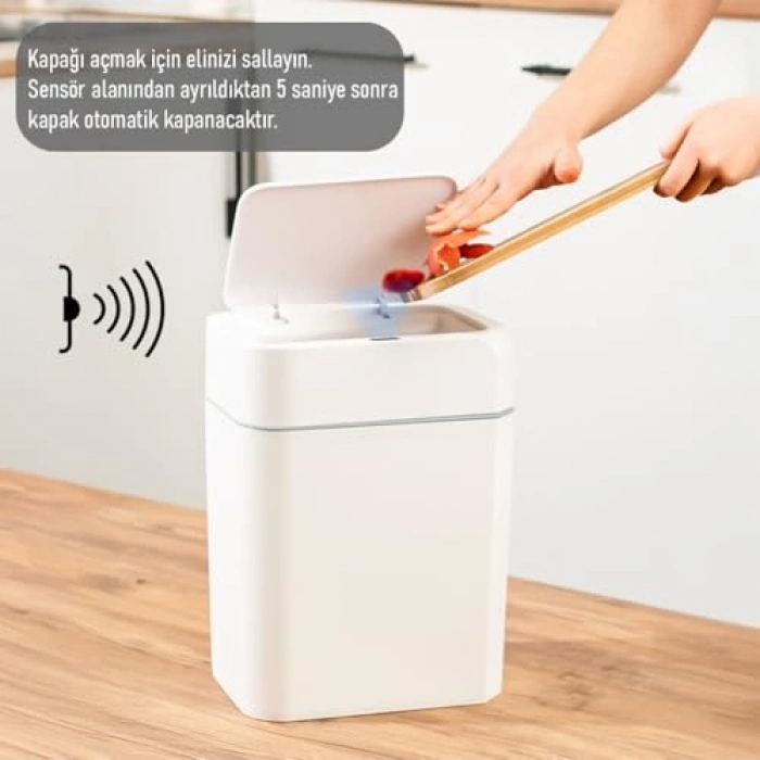 Hareket Sensörlü Kapaklı Çöp Kutusu, Banyo ve Mutfak İçin İdeal