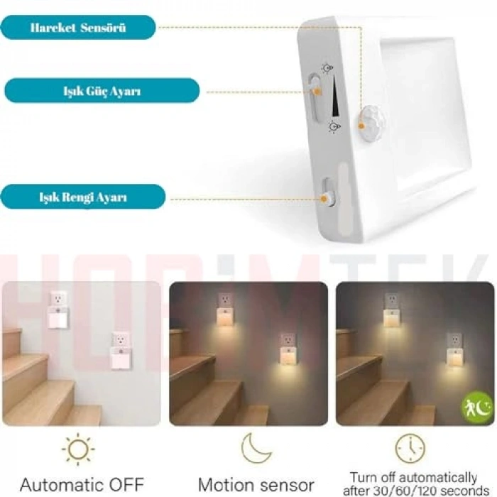 Hareket Sensörlü LED Gece Lambası, Güç Ayarlı ve Pratik