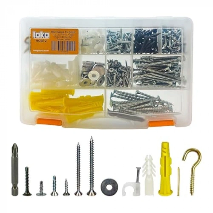 Hobi-2 502 Parça Set, Pul, Çivi ve Vida Takım Çantalı