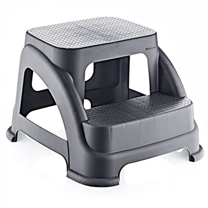 İki Basamaklı Kaymaz Tabure - 120  Taşıma Kapasiteli - Basamaklı Tabure - Sert Plastik (Antrasit)