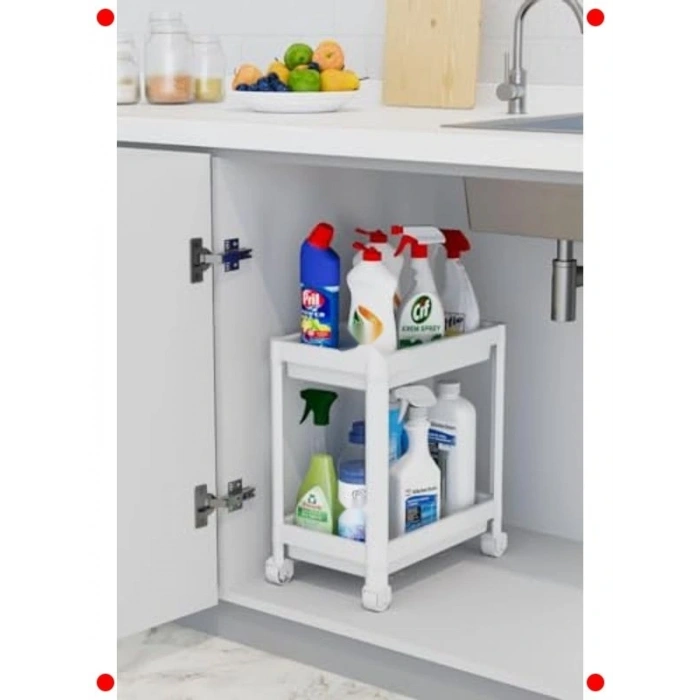 İki Katlı Tekerlekli Tezgah Altı Raf