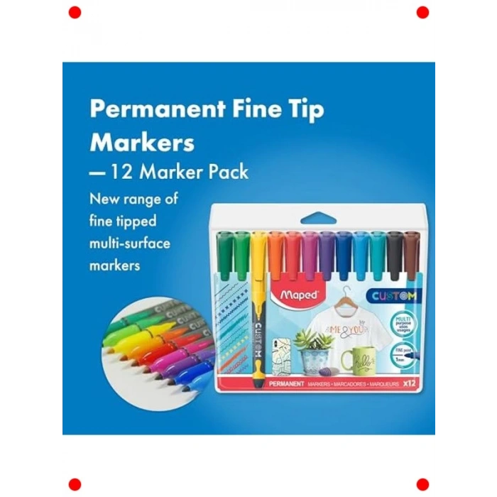İnce Uçlu Kalıcı Marker Kalem Seti, 12 Adet
