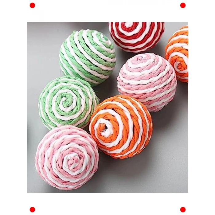 İpli Renkli Sesli Kedi Topu Oyuncak (2 Adet)