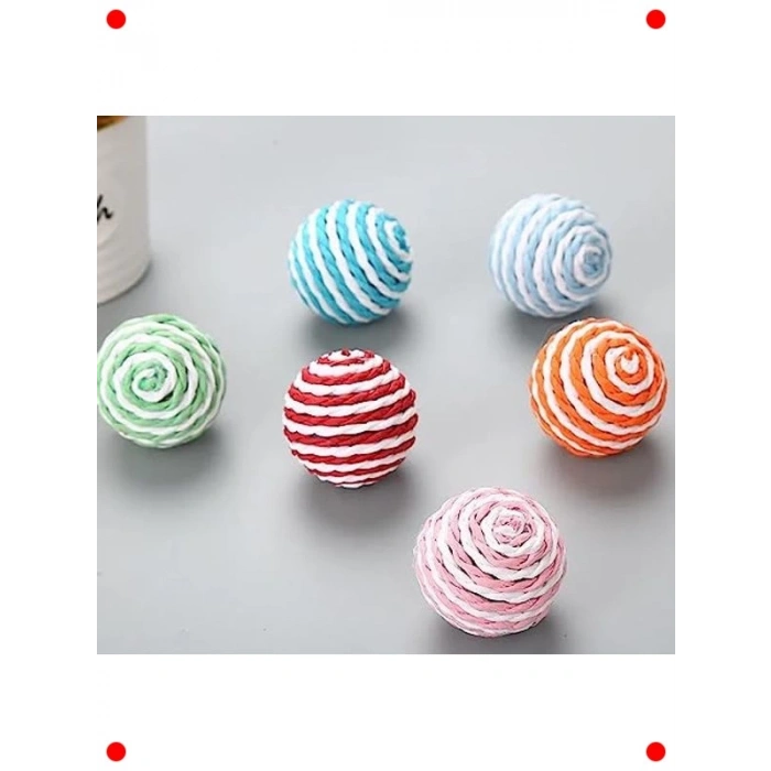 İpli Renkli Sesli Kedi Topu Oyuncak (2 Adet)