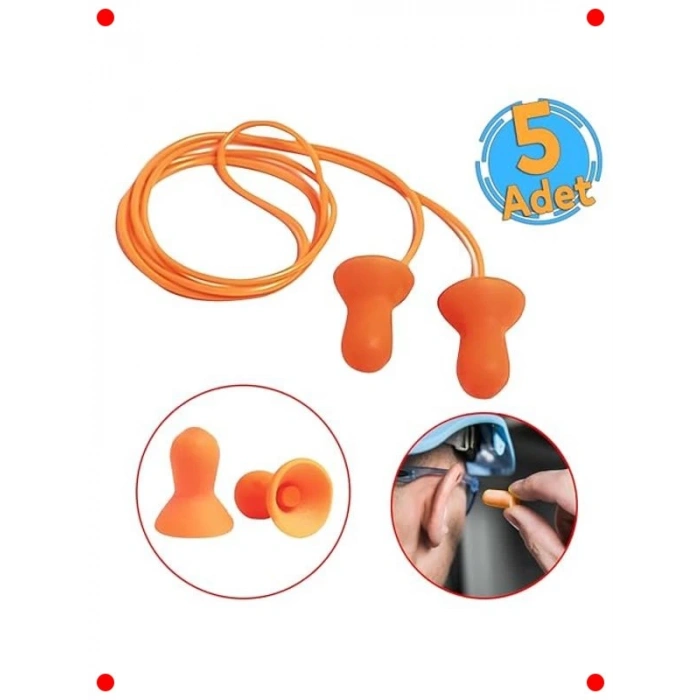 İpli Ses ve Su Koruyucu Kulak Tıkacı (5 Adet)
