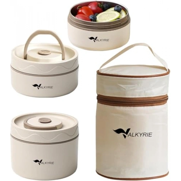 Isı Yalıtımlı Paslanmaz Çelik Yemek Kabı Seti, 2 Gözlü