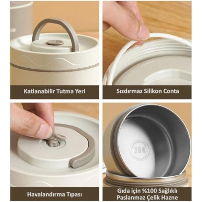 Isı Yalıtımlı Paslanmaz Çelik Yemek Kabı Seti, 2 Gözlü