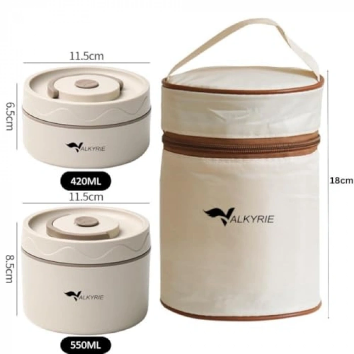 Isı Yalıtımlı Paslanmaz Çelik Yemek Kabı Seti, 2 Gözlü