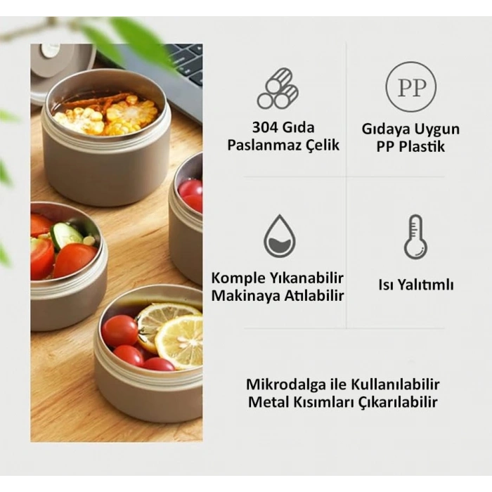 Isı Yalıtımlı Paslanmaz Çelik Yemek Kabı Seti, 2 Gözlü