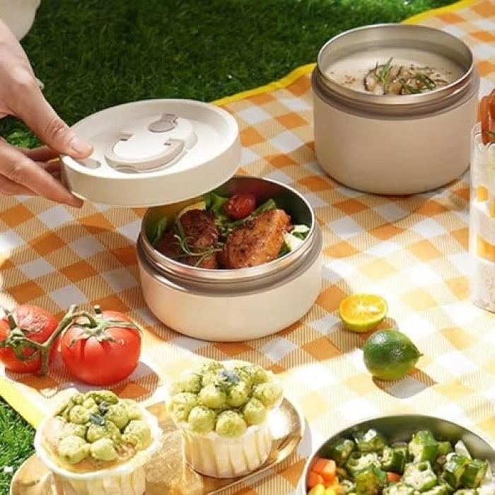 Isı Yalıtımlı Paslanmaz Çelik Yemek Kabı Seti, 2 Gözlü