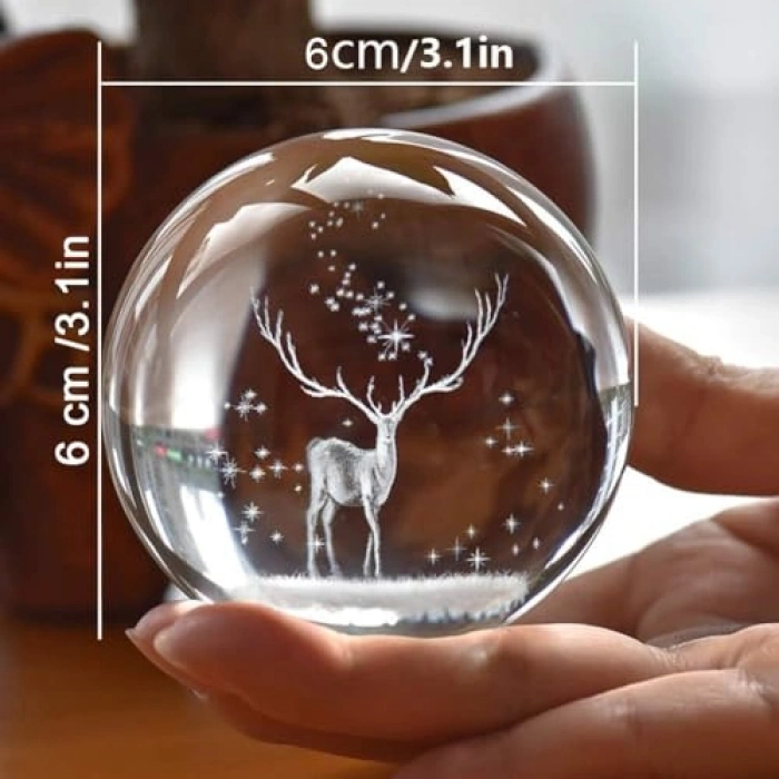 Işıklı Cam Küre, Ay Motifli, Masaüstü Aydınlatma, 6cm