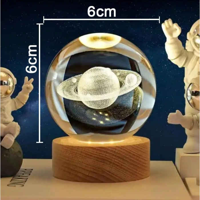 Işıklı Cam Küre, Ay Motifli, Masaüstü Aydınlatma, 6cm