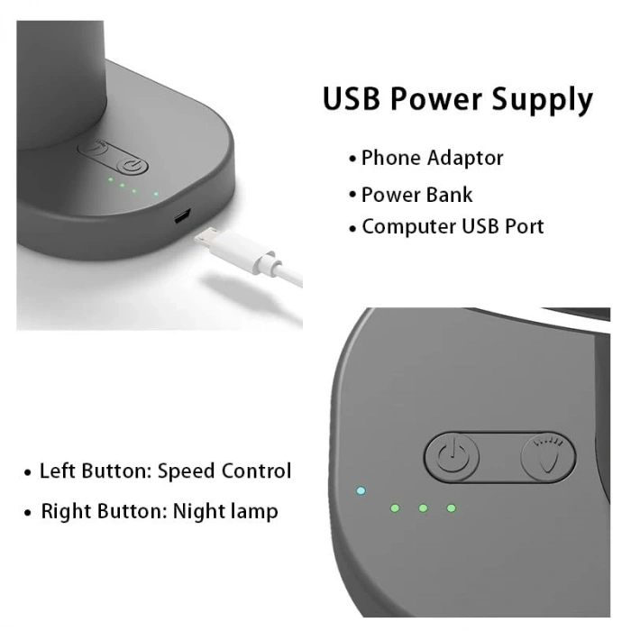 Işıklı USB Şarjlı Masaüstü Vantilatör, 3 Hız Ayarlı