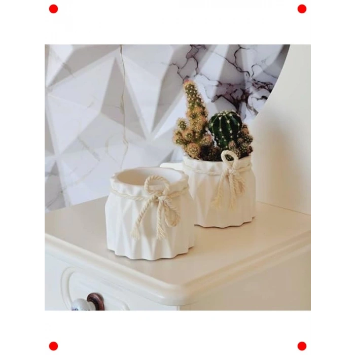 İskandinav Beyaz Beton Saksı İkili Seti