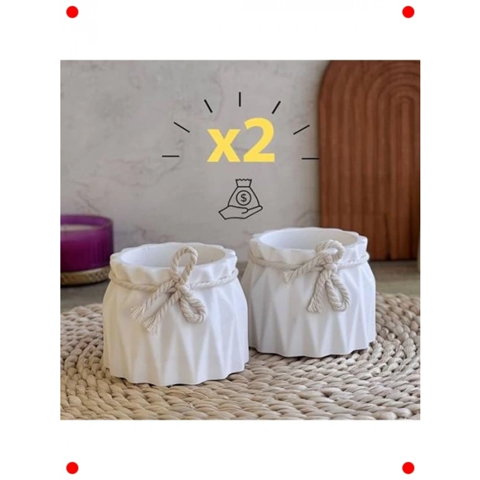 İskandinav Beyaz Beton Saksı İkili Seti
