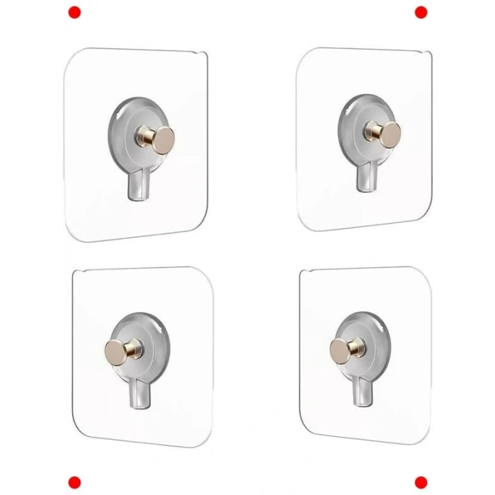 İz Bırakmayan Şeffaf Yapışkanlı Duvar Kancaları (4 Adet)