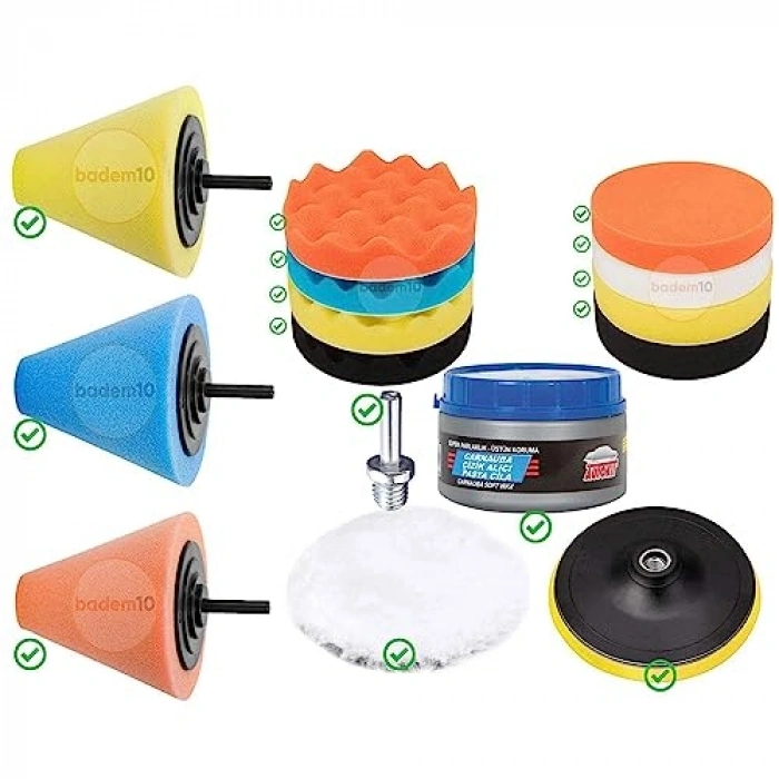 Jant Parlatma Seti, 6 Parça Konik Pasta Cila Matkap Ucu